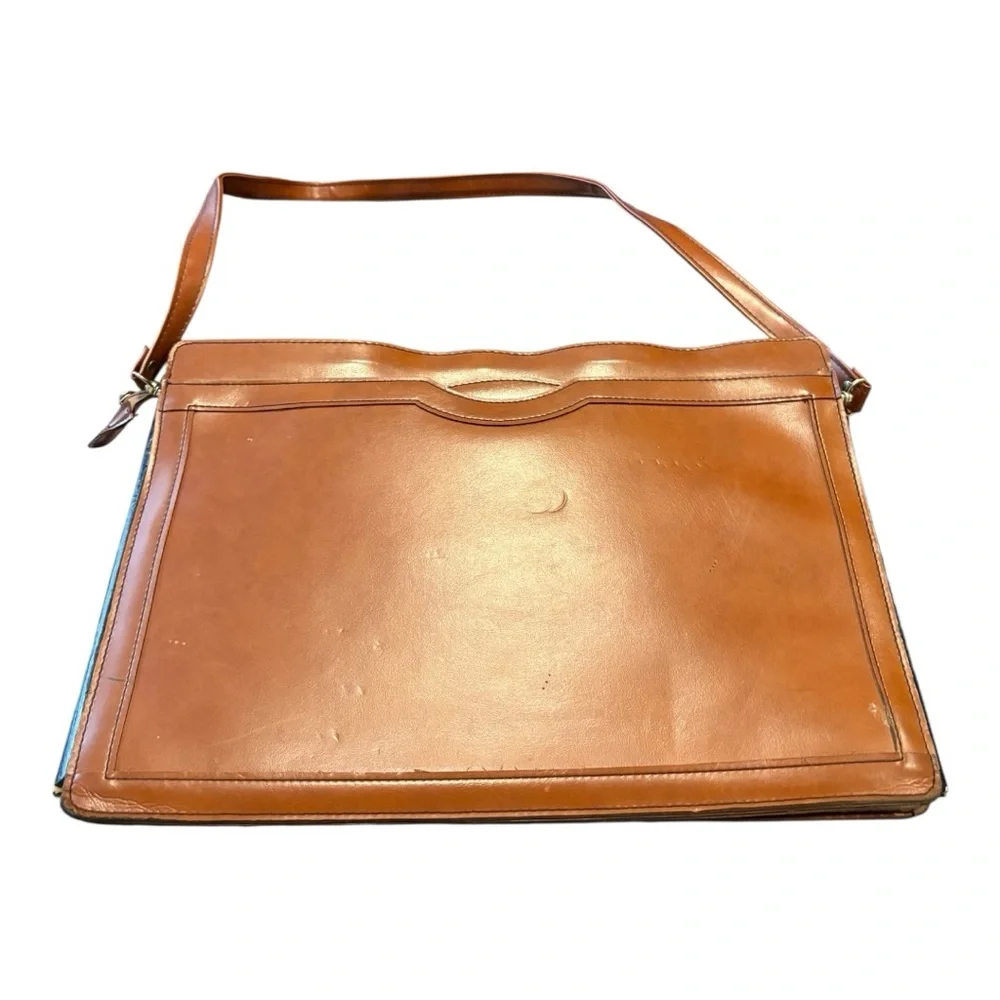 Oleg Cassini Vintage Brown Leather Attaché Briefcase Messenger Bag BP4
